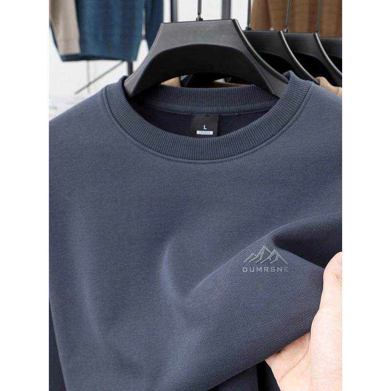 高端男士卫衣2025新款春秋冬季圆领长袖t恤加绒加厚打底上衣男款