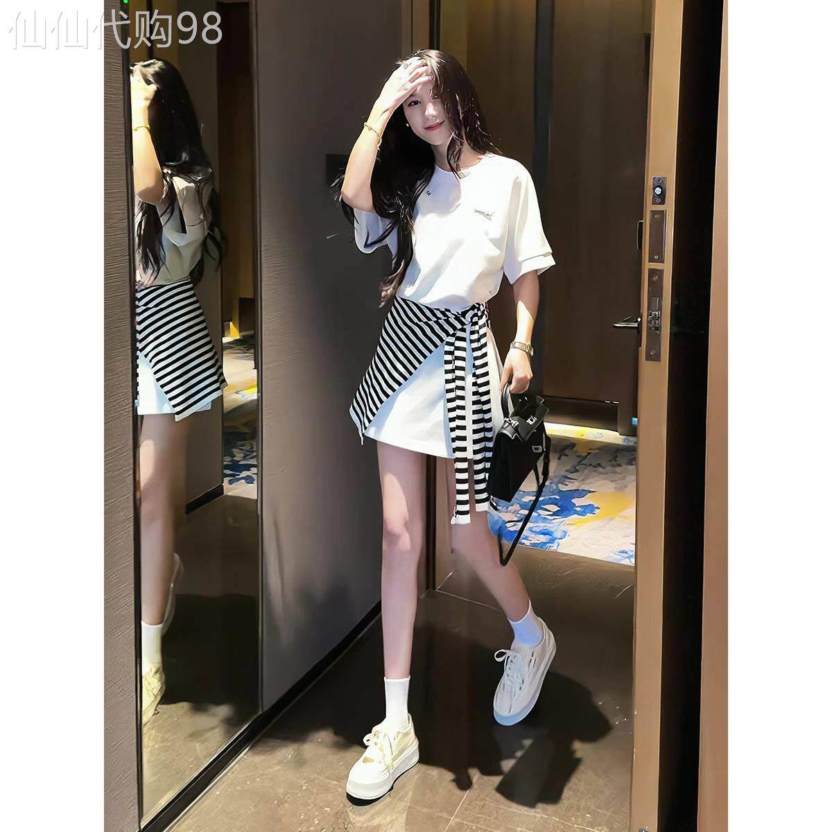 慵懒风运动服套装女夏季宽松显瘦时尚减龄短袖T恤裙裤休闲三件式