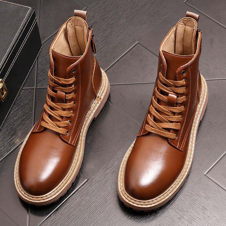 潮牌马丁靴男款秋冬季新款加绒保暖高帮英伦风百搭短靴户外工装靴