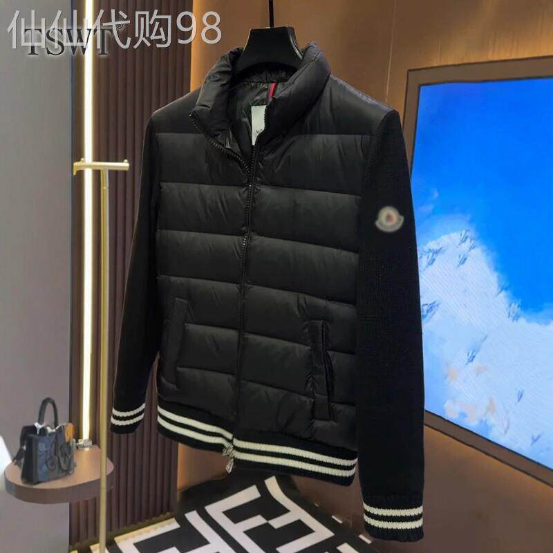 高端立领拼接羽绒服男士冬季潮牌针织袖外套休闲保暖加厚夹克上衣