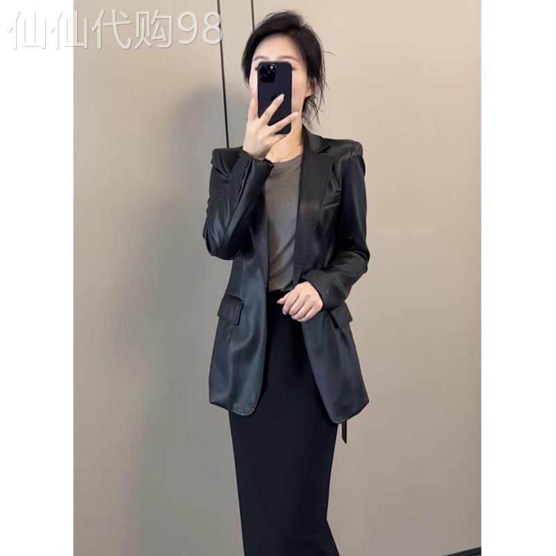 美拉德高级感名媛风洋派纯色外套女春秋欧货网红时尚气质皮衣西服