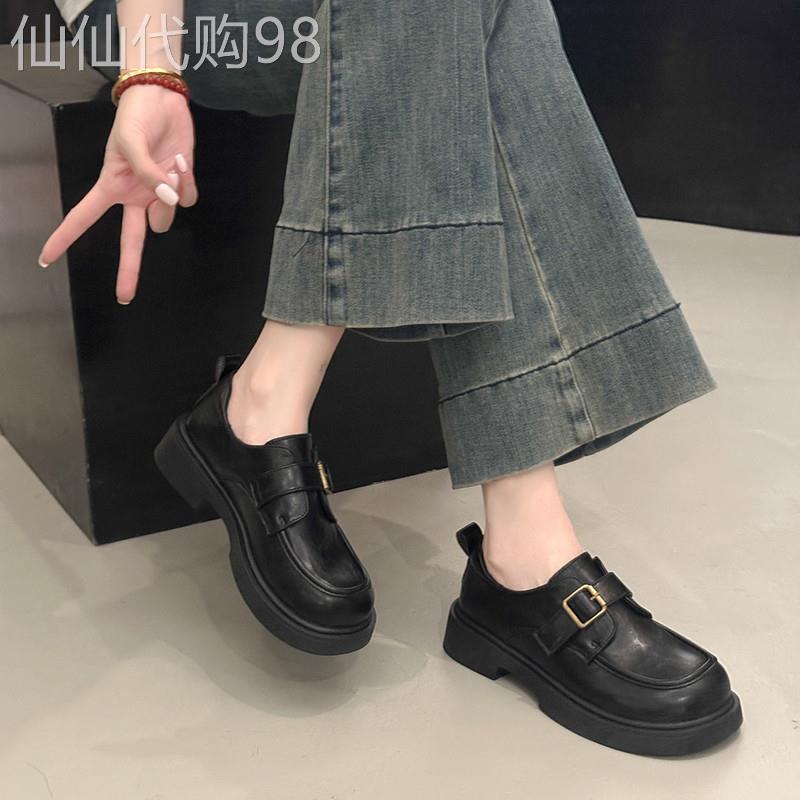 香港厚底一脚蹬乐福鞋女2026新款学院英伦风小皮鞋百搭黑色单鞋潮