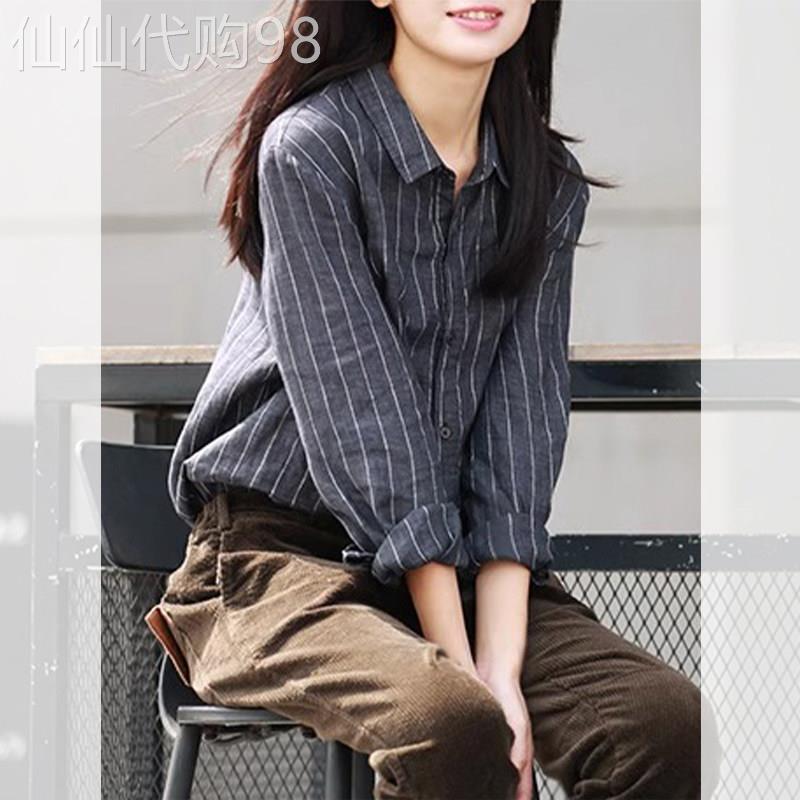 条纹宽松显瘦时尚衬衫女春夏新款衬衣Polo领上衣气质减龄漂亮小衫