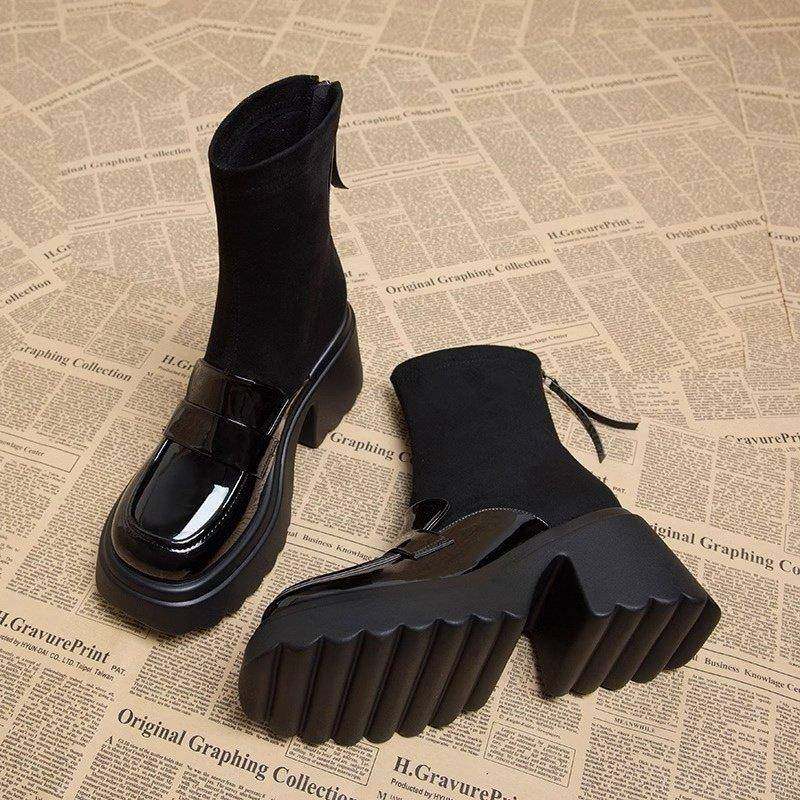 香港厚底高跟短靴子女秋冬2024新款时尚覆古小个子马丁靴弹力袜靴,女鞋,弹力靴/袜靴,淘宝优惠券,粉丝福利购,淘宝优惠卷