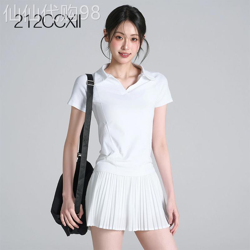 212CCXII羽毛球健身服女修身瑜伽上衣POLO运动短袖高尔夫网球套装