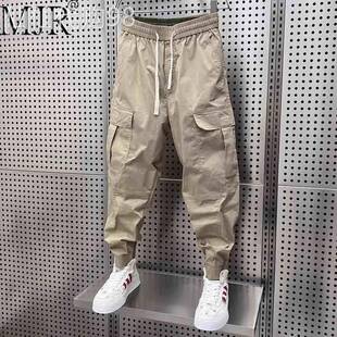 高端男士速干工装裤九分束脚夏季薄款男裤子休闲9分哈伦裤男款潮
