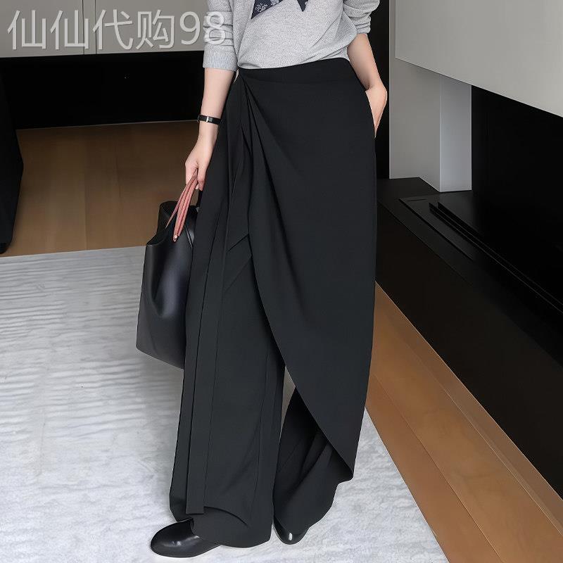 不规则绑带黑色休闲裤女2026夏季新款高腰宽松气质设计感阔腿长裤