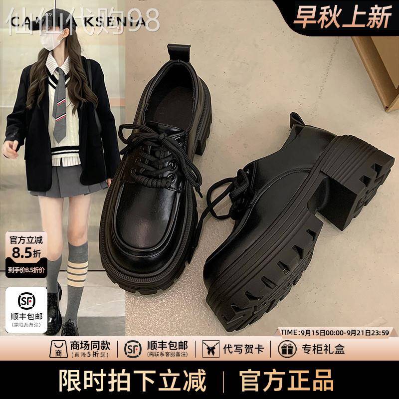 官网小c&k旗舰店2025新款女夏季英伦风厚底百搭黑色粗跟小皮鞋