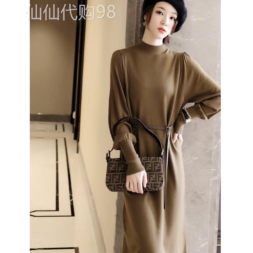 日系轻奢羊毛针织裙女2025春秋季新款极简风修身显瘦中长版洋装