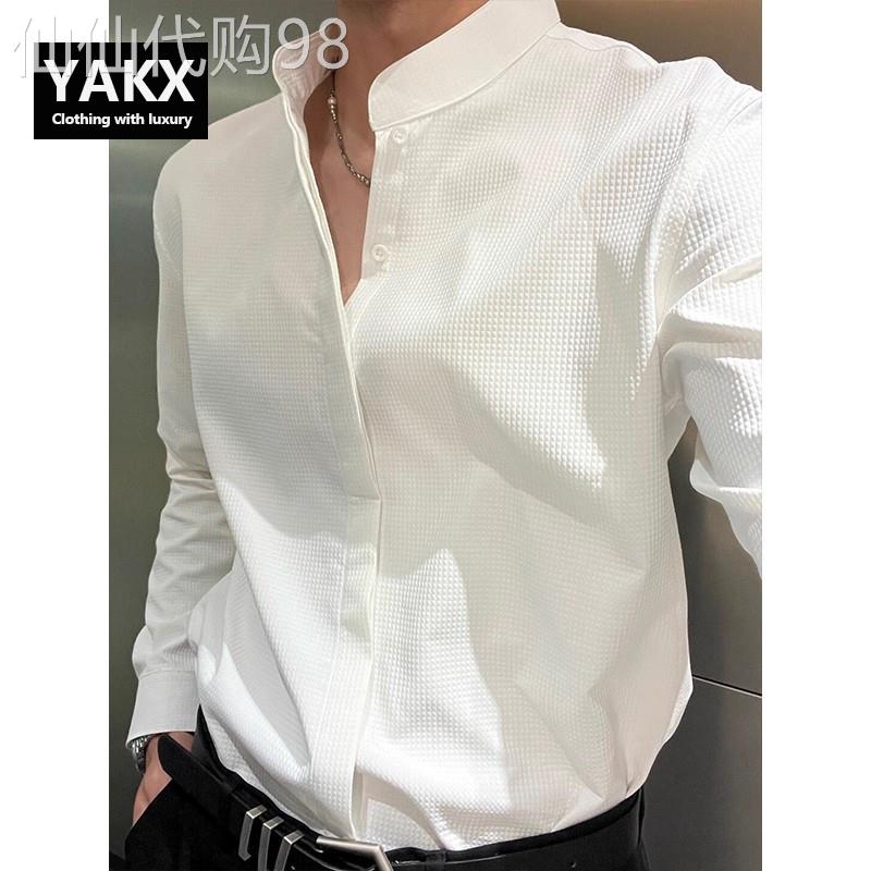 新中式立领白色衬衫男士长袖春秋季2025新款高级感修身衬衣服男款