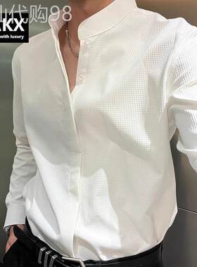 新中式立领白色衬衫男士长袖春秋季2025新款高级感修身衬衣服男款