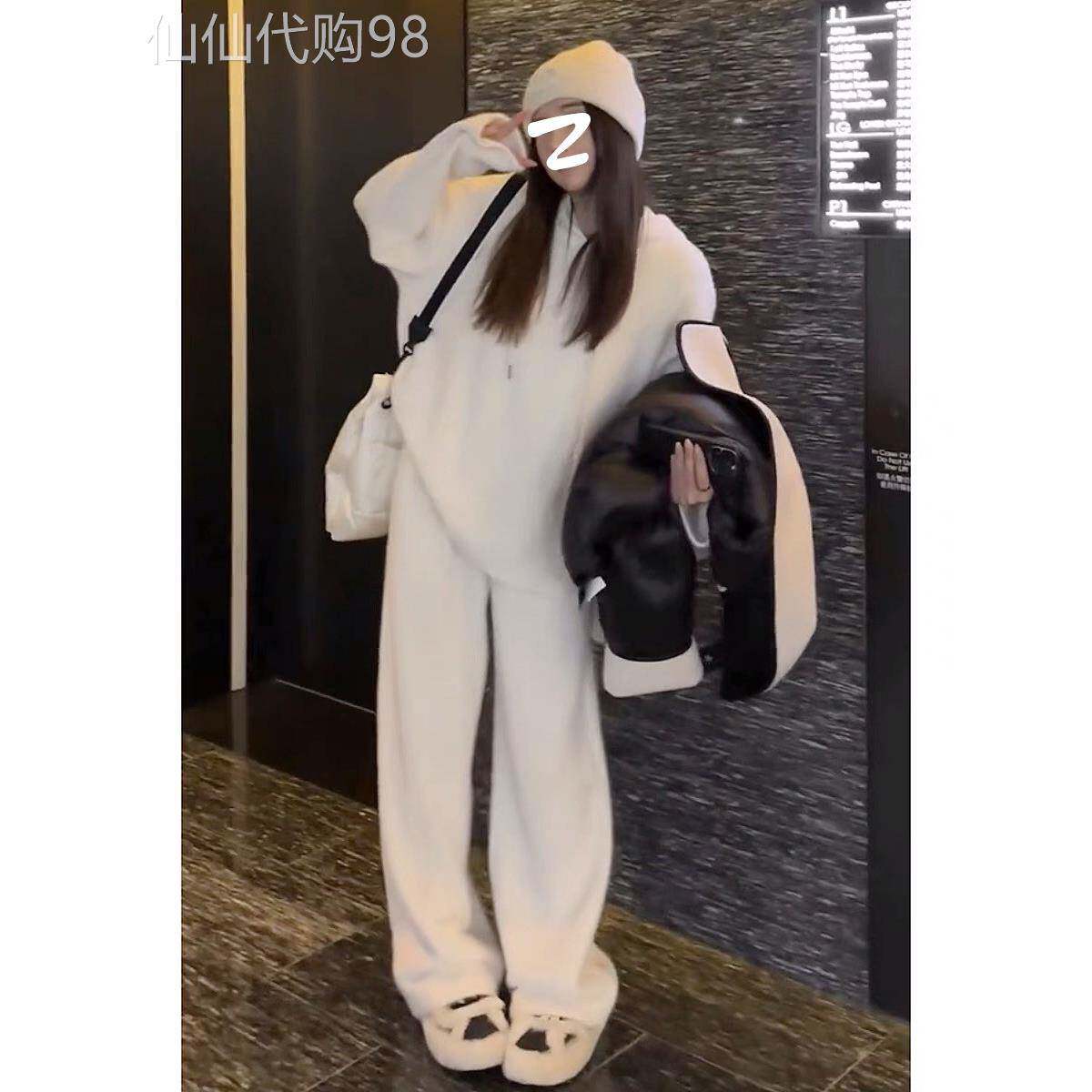 欧洲站休闲 运动套装女时尚洋派时髦2025新款秋冬软糯毛绒连帽运