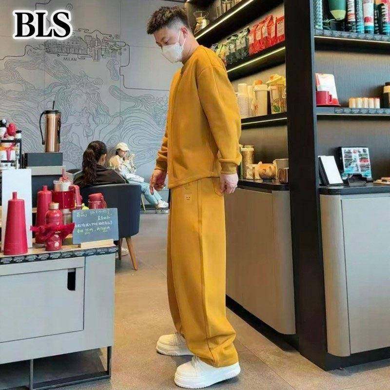 高端加绒重磅运动套装男士冬季2025新款加厚卫衣直筒裤两件套男款