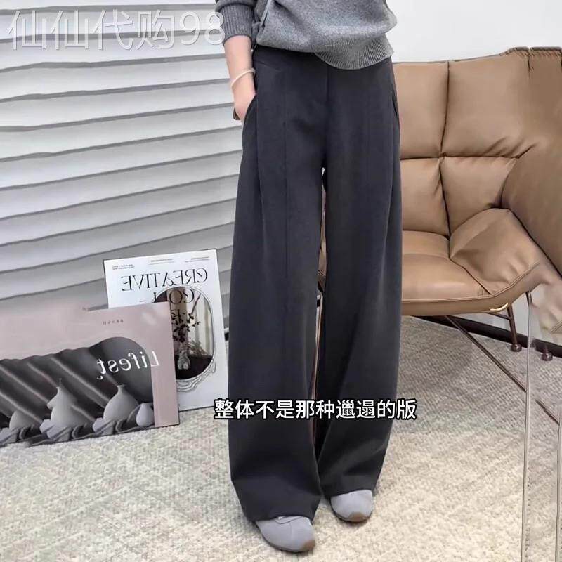 灰色毛呢西装裤女秋冬2026年新款高腰显瘦垂感拖地大码直筒阔腿裤