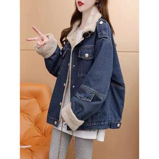牛仔加绒外套女宽松短款秋冬季2025新款慵懒风小个子保暖加厚棉衣