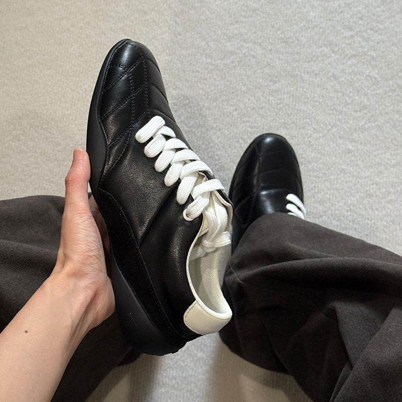 潮牌德训鞋男款休闲板鞋平底斜系带黑色皮鞋百搭英伦通勤鞋子