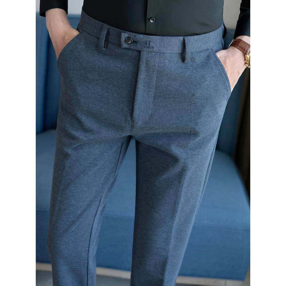 韩版加厚毛呢休闲长裤男士秋冬季修身直筒西装裤商务简约磨毛西裤