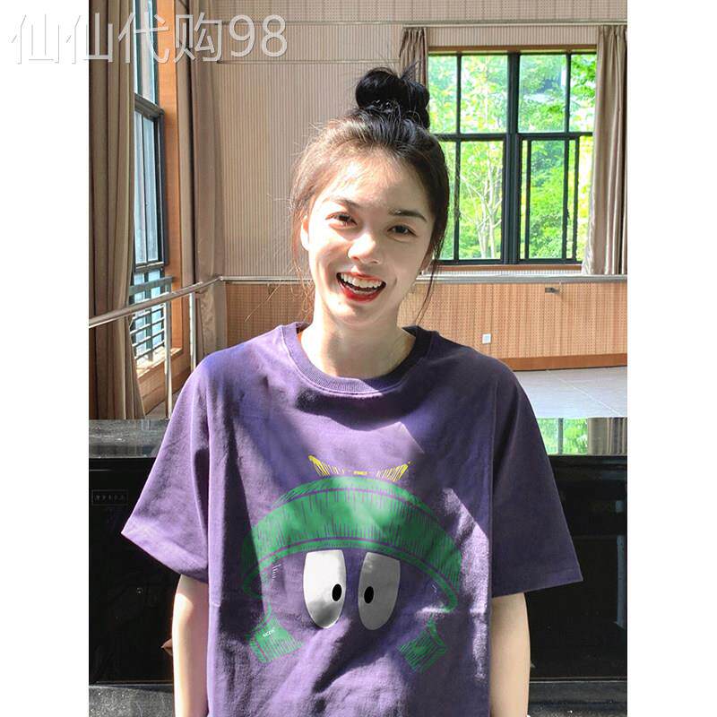 紫色纯棉正肩短袖t恤女小个子夏2026新款美式复古多巴胺半袖上衣
