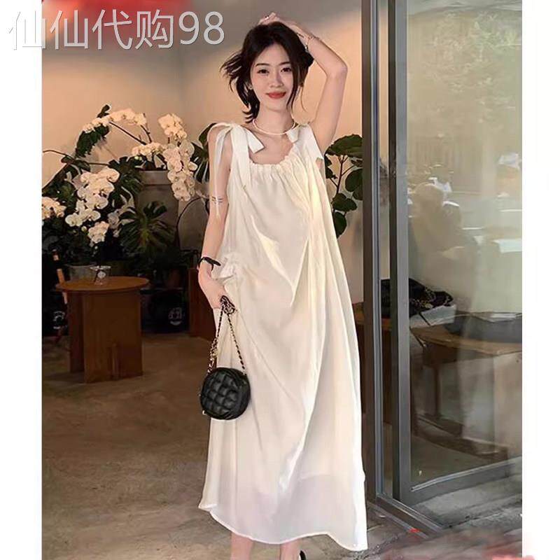 白色吊带洋装女秋夏新款欧货宽松显瘦气质海边度假无袖薄款长裙