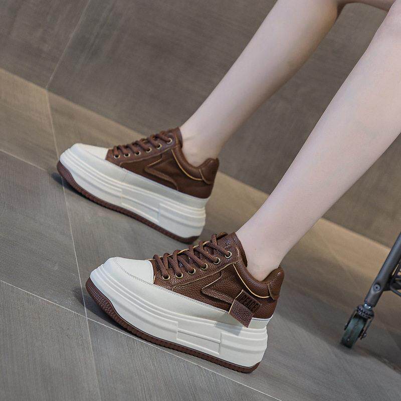 香港真皮内增高老爹鞋女鞋2025冬新款加绒爆款厚底百搭运动休闲鞋