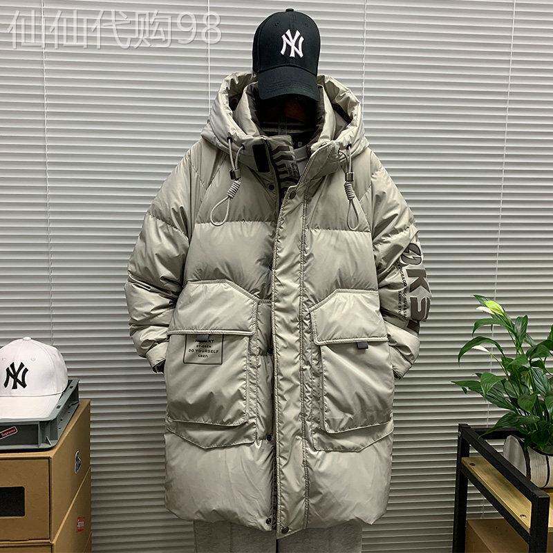 羽绒服男士秋冬季潮牌宽松连帽棉服中长款加绒加厚保暖休闲外套潮