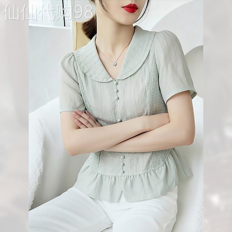 漂亮绝美娃娃领短袖衬衫女装夏季2026年新款设计感上衣荷叶边小衫