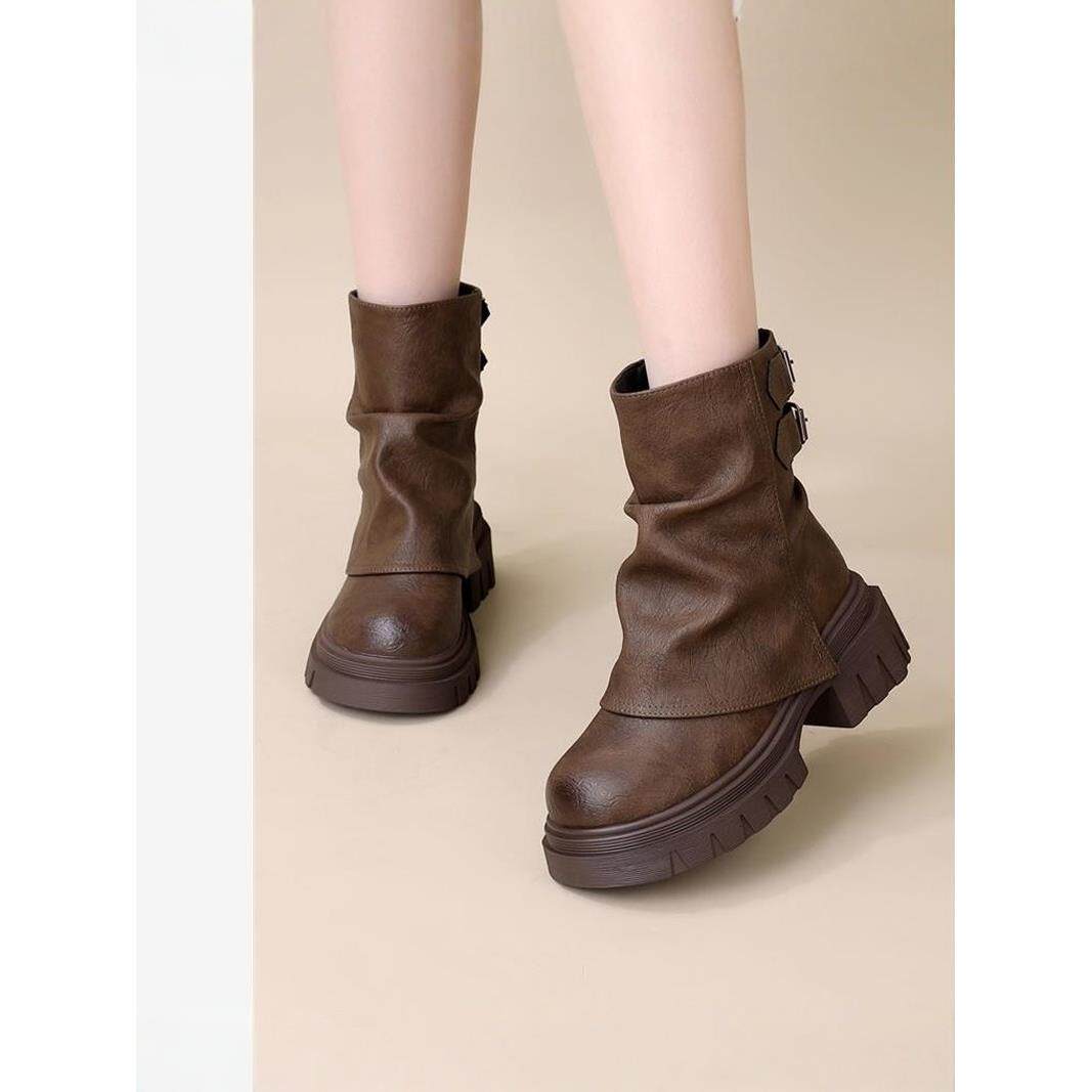 潮牌一脚蹬马丁靴女2025新款秋冬季时尚裤管靴子软底轻便堆堆短靴