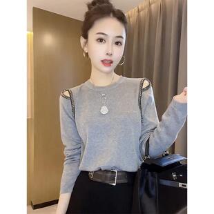 法式露肩长袖t恤女春秋2025年新款设计感小众内搭上衣洋气打底衫