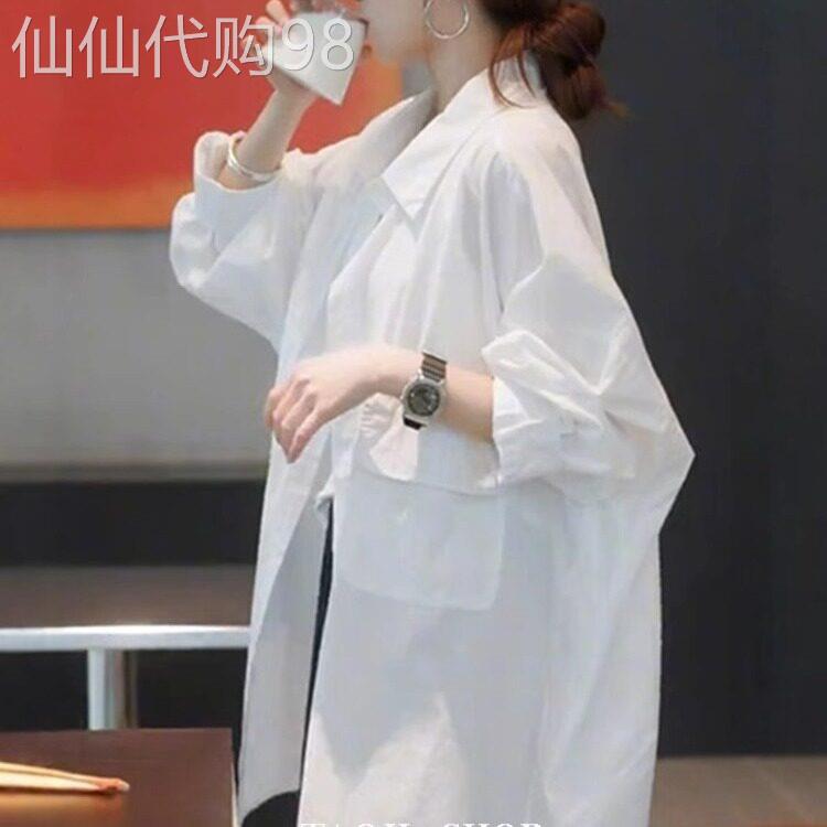 班奈悦慵懒风上衣防晒衣2025夏新款宽松遮屁股中长款白色衬衫外套