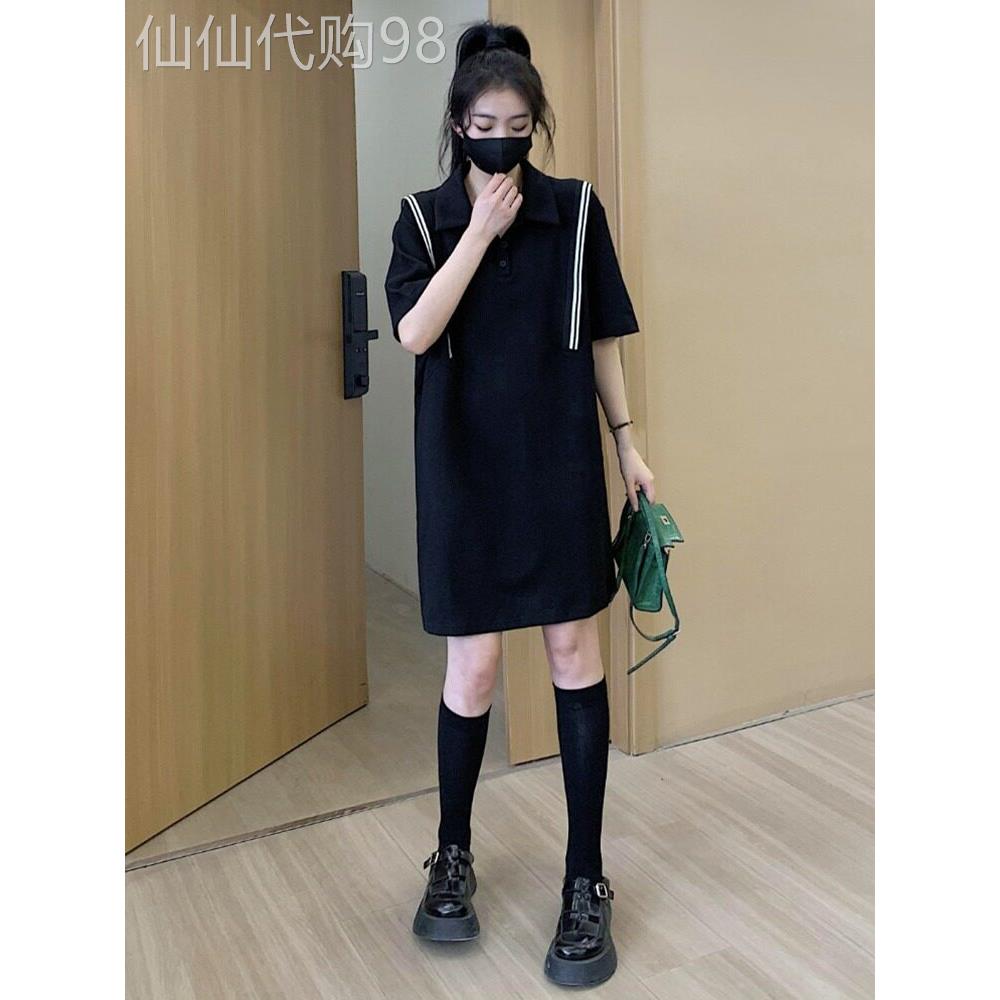 polo领休闲连衣裙女夏季网红爆款大码胖mm显瘦遮肚中长款T恤裙子