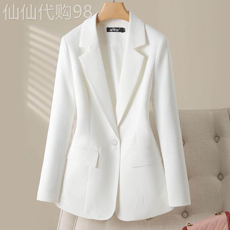 白色修身小西装外套女2025年春秋新款韩版小西服垫肩收腰职业上衣