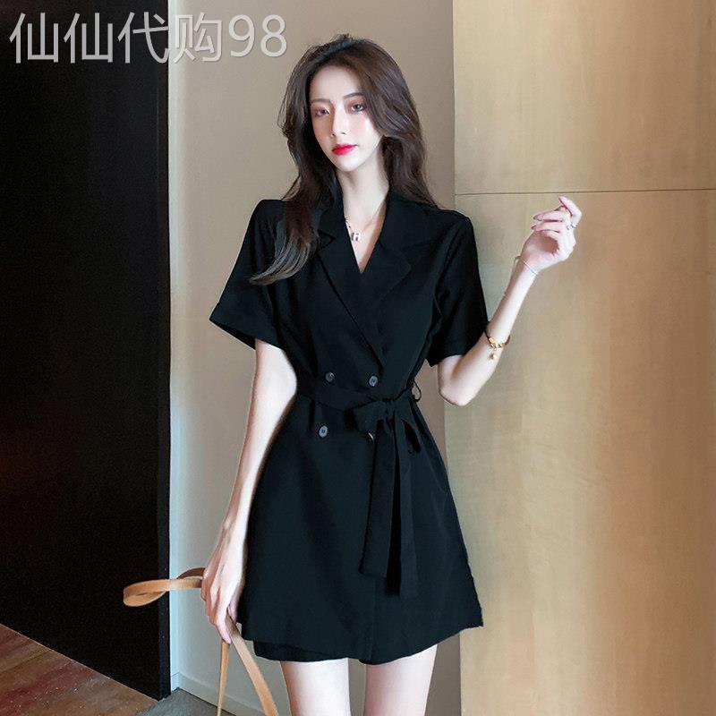 西装洋装女2026夏季新款韩版收腰显瘦气质小黑裙薄款V领短裙子