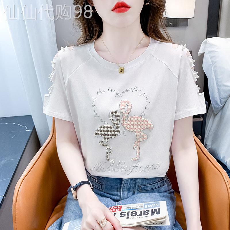 时尚露肩短袖t恤女2026夏季新款设计感小众别致女士休闲半袖上衣
