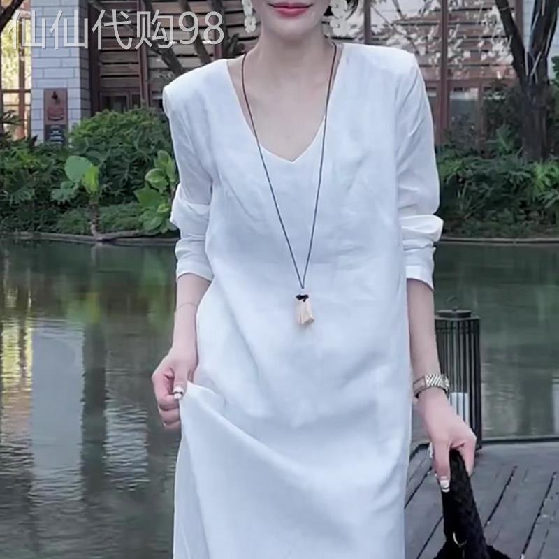 轻熟风亚麻白色连衣裙女2026年夏季新款简约气质高级修身显瘦裙子