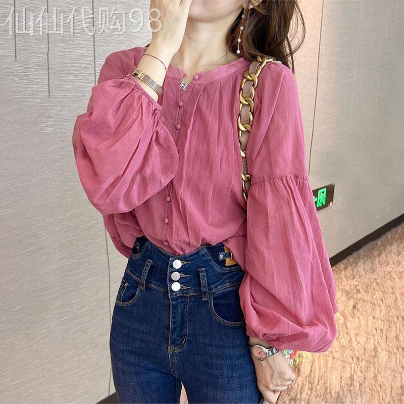 灯笼袖粉色雪纺衬衫女长袖春秋2026年新款洋派衬衫设计感小众上衣