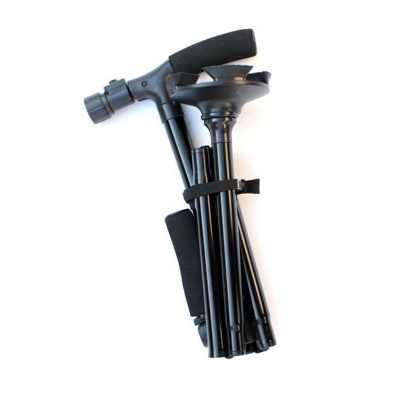 新款led带灯折叠双手把老年杖 铝合金拐杖老年人万向小四脚手杖