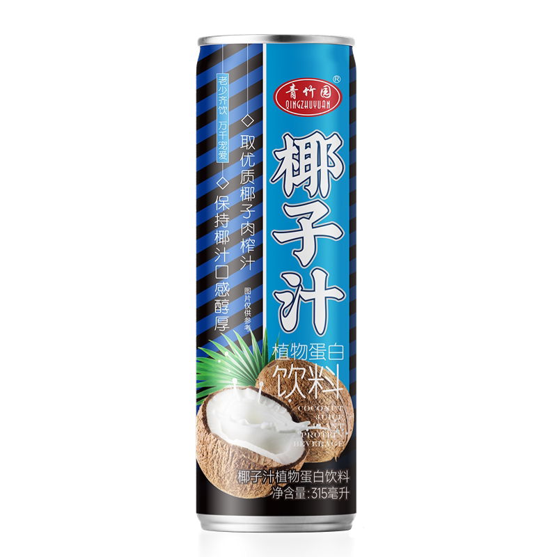 青竹园(qingzhuyuan)椰子汁植物蛋白饮料315ml*6瓶椰子味椰果粒