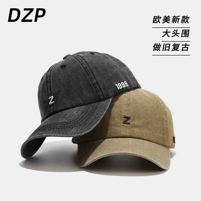 欧美新款z字母刺绣水洗复古棒球帽做旧男女大头围鸭舌帽户外遮阳