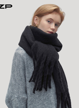 黑色围巾女冬季韩版东大门设计师款氛围感围脖加大披肩围巾高级感