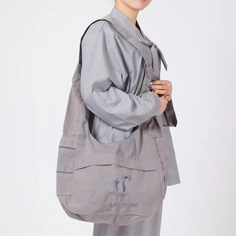 男女居士禅修单肩月牙包僧包斜跨大容量帆布休闲背包佛包罗汉僧袋
