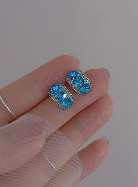 暮光冷萃蓝色小众设计高级感耳钉女冰透清新冷淡风耳环轻奢耳饰夏