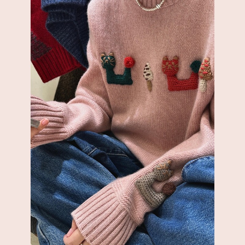 欧货重工粉色立体公仔卡通毛衣古着vintage高级感针织衫2025秋季,女装/女士精品,毛衣,淘宝优惠券,粉丝福利购,淘宝优惠卷