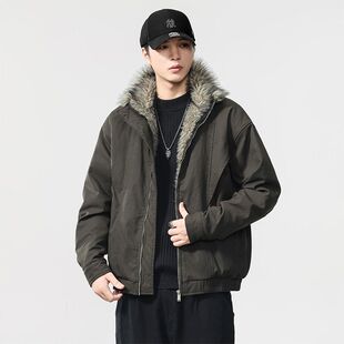 户外仿貂绒加厚座山雕棉服外套男士飞行员夹克冬季保暖棉衣男