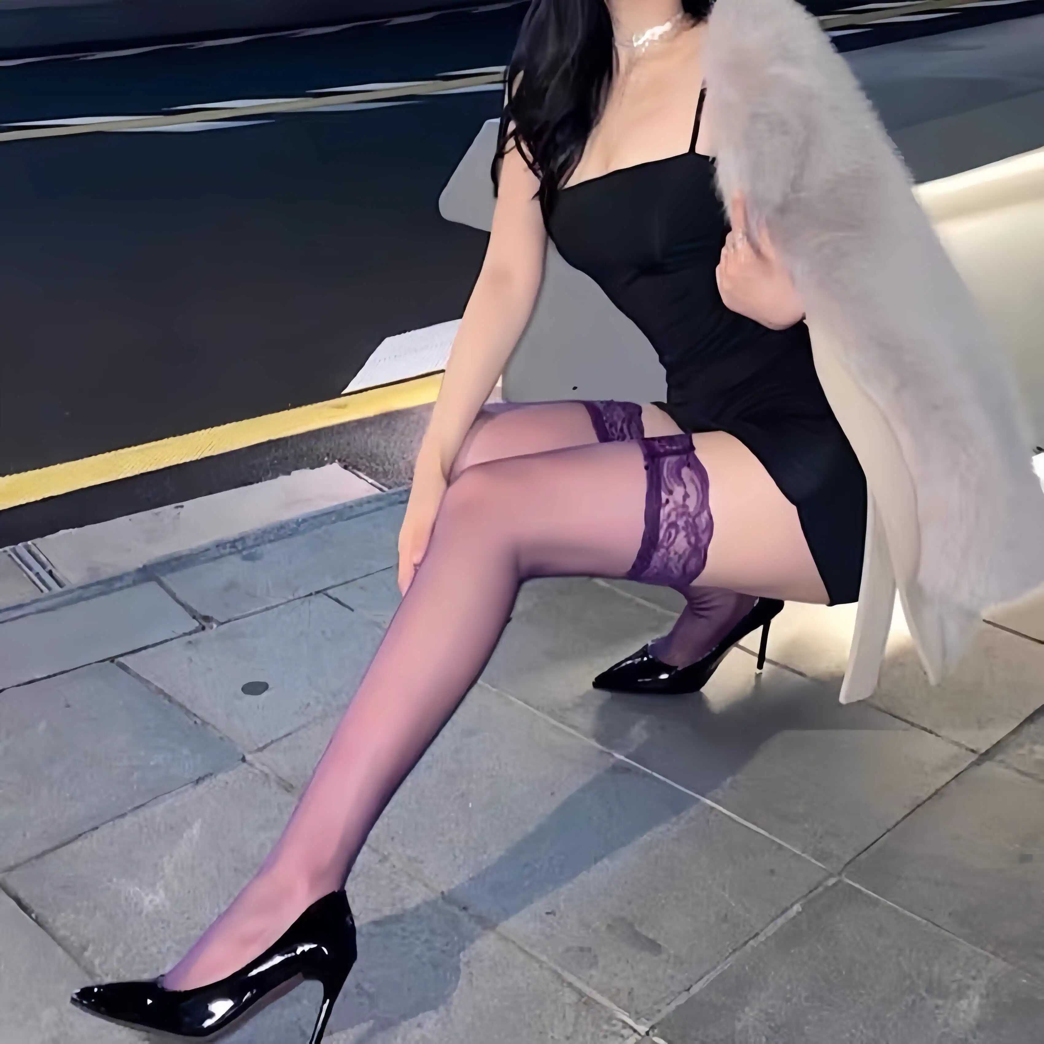 丝袜显瘦紫色薄款性感长筒