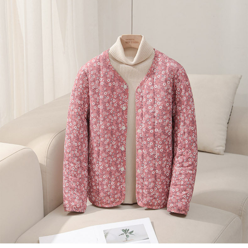 碎花秋冬家居服棉袄上衣外套中年人女装内胆小棉衣修身短款棉服
