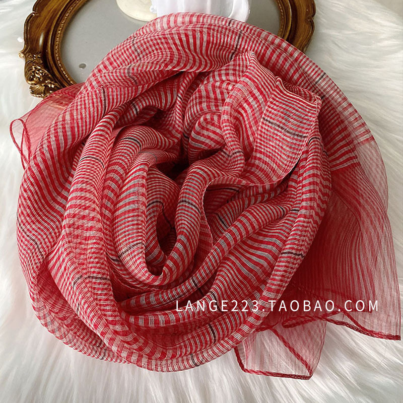 轻熟真丝混纺格子百搭长款桑蚕丝丝巾披肩防晒春秋薄款围巾女秋冬