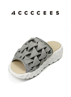 4CCCCEES / Jabara Amor 绿石灰色鱼嘴一字拖鞋厚底时装女鞋百搭