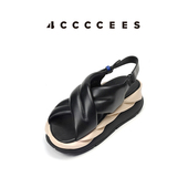 Mellow 女沙滩鞋 Moa 4CCCCEES 黑色厚底交叉带时装 凉鞋 百搭时尚