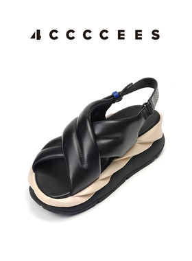 4CCCCEES / Mellow Moa 黑色厚底交叉带时装凉鞋女沙滩鞋百搭时尚