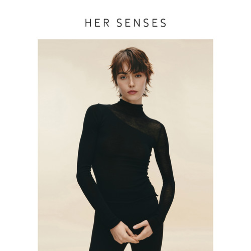HER SENSES/何识时装系列透感修身长袖高领衫WTN26
